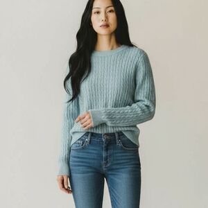 CASHMERE Central Park West Turquoise Aqua Blue Sweater Soft & Comfy Cable Knit M